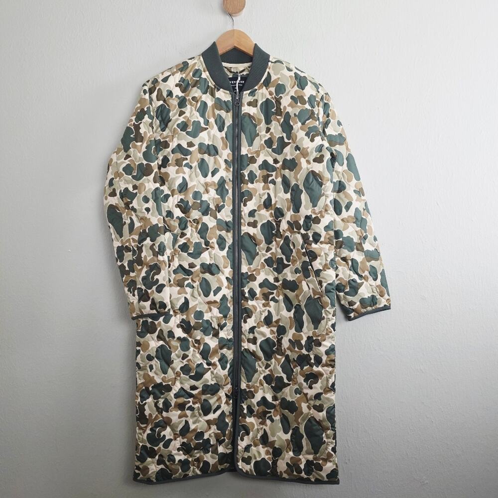 NWT Everlane The ReNew Long Liner Puffer Jacket Biscotti Camouflage Quilted XS